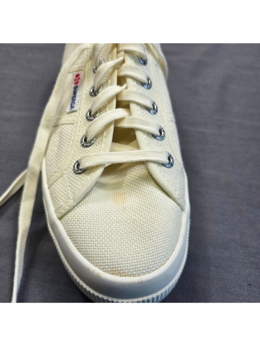 Superga Size 7.5 Womens Sneakers Off-White Canvas Rubber Outsole Lace-Up Shoes - Picture 8 of 10